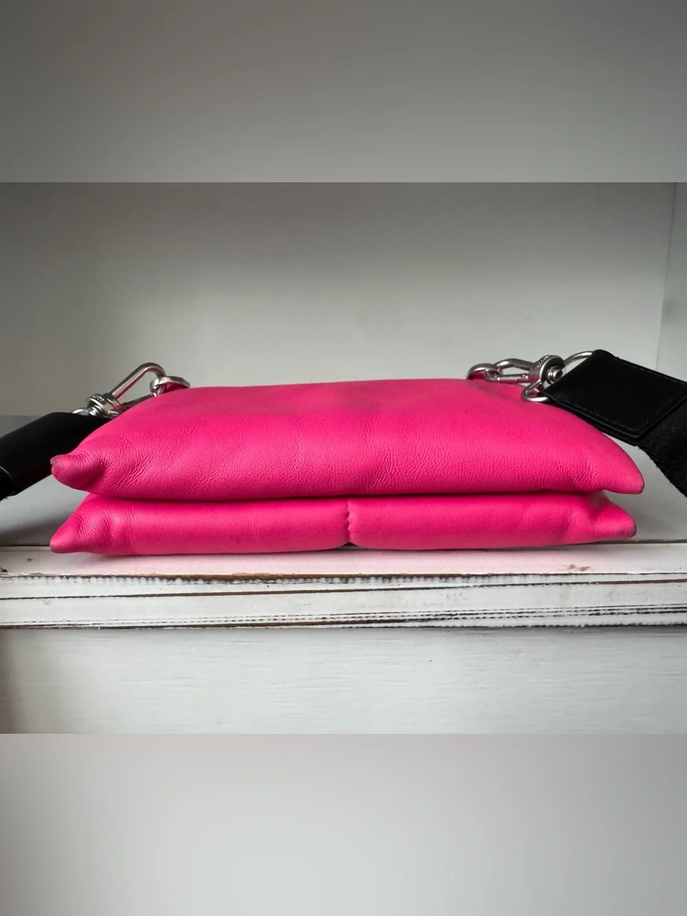 All Saints Ezra Quilted Crossbody Bag Purse Pink Black Logo‎